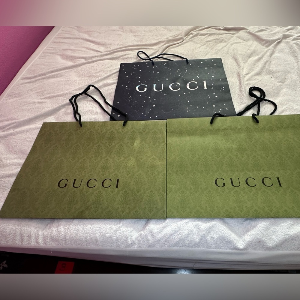3 Authentic Gucci Large Shopping Bags-Zodiac Constellation & Green Embossed Logo - Picture 2 of 6